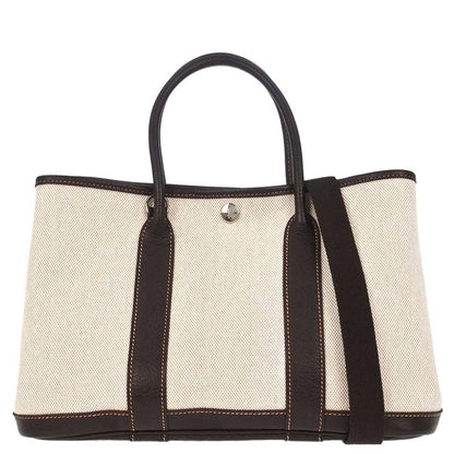 Hermes Beige Toile H Buffalo Garden Party 30 TPM 2way Shoulder Tote Handbag