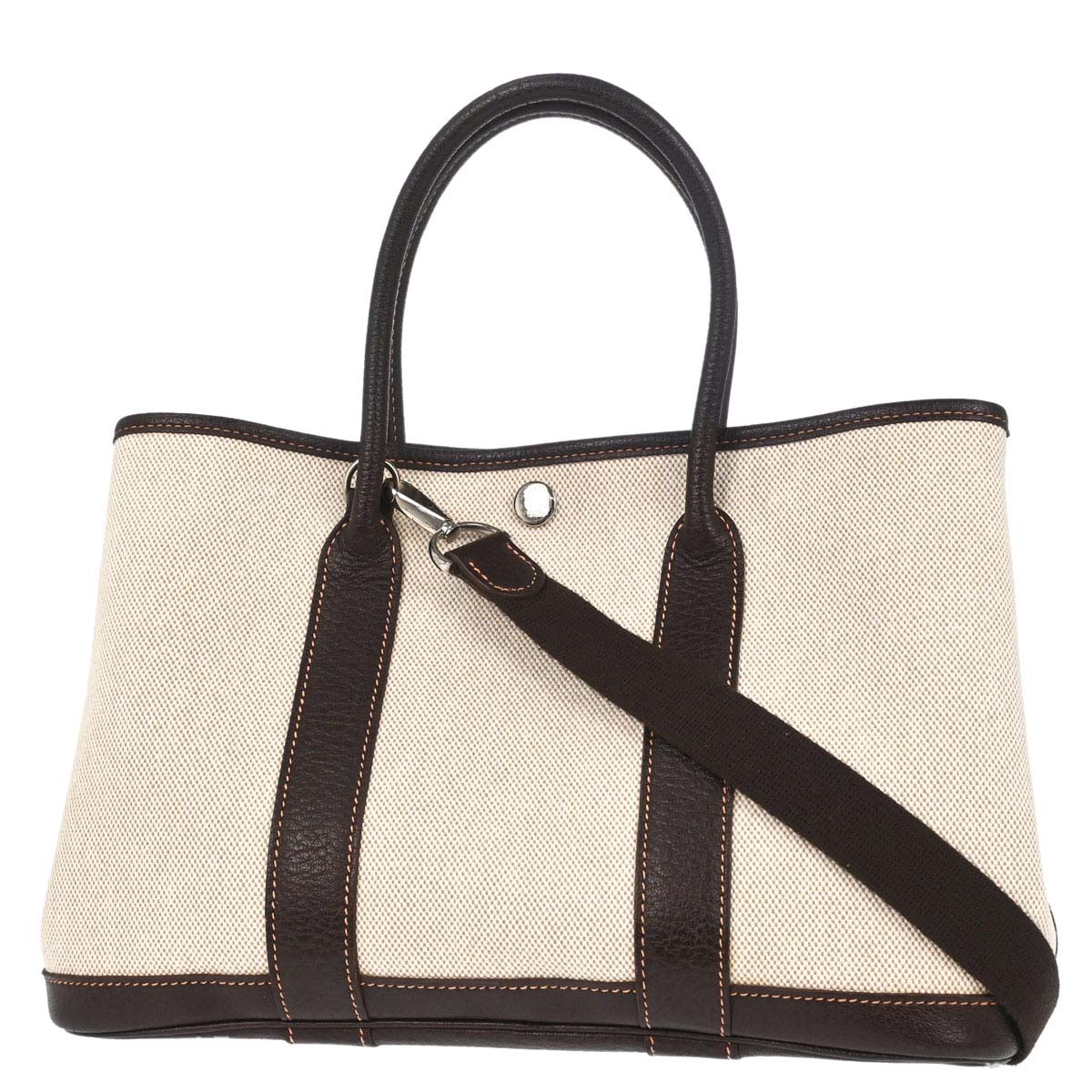 Hermes Beige Toile H Buffalo Garden Party 30 TPM 2way Shoulder Tote Handbag