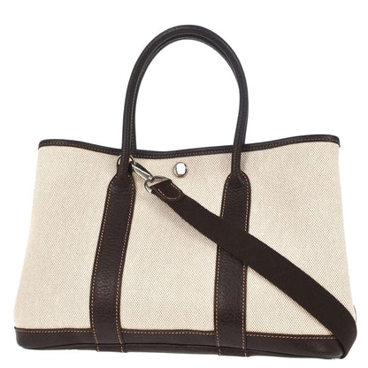Hermes Beige Toile H Buffalo Garden Party 30 TPM 2way Shoulder Tote Handbag