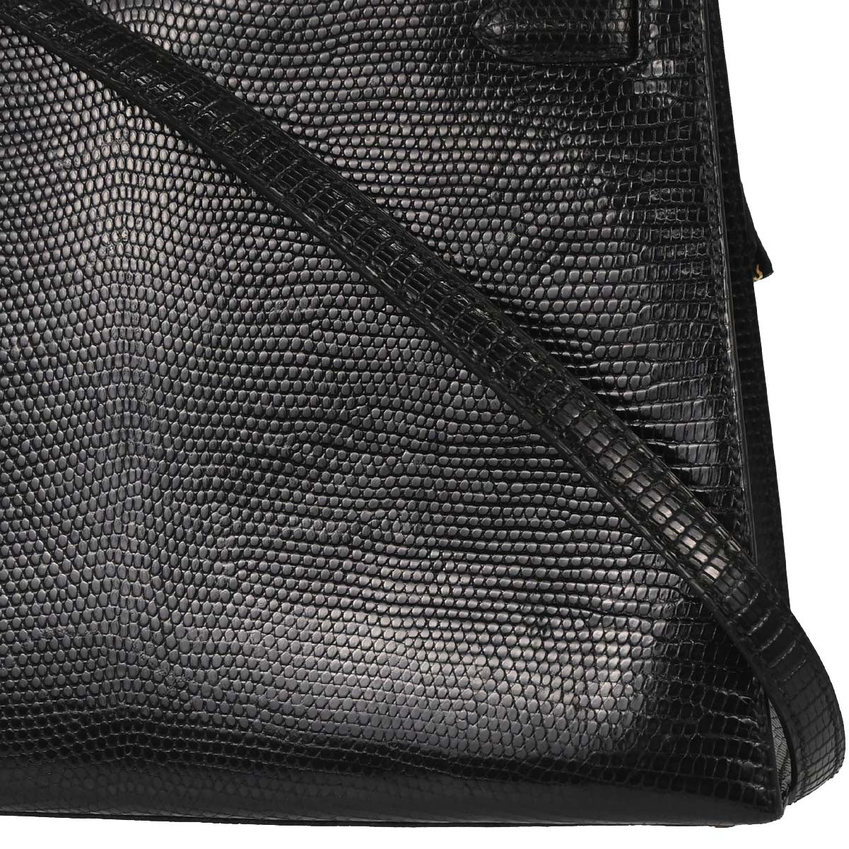 Hermes * Black Lizard Kelly 32 Sellier 2way Shoulder Handbag
