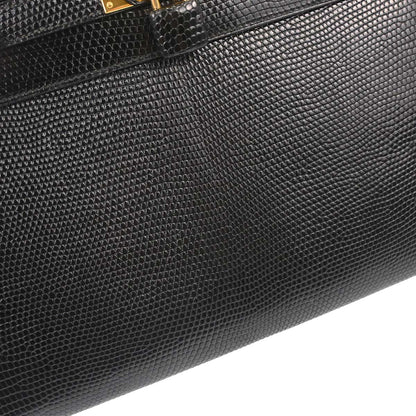 Hermes * Black Lizard Kelly 32 Sellier 2way Shoulder Handbag