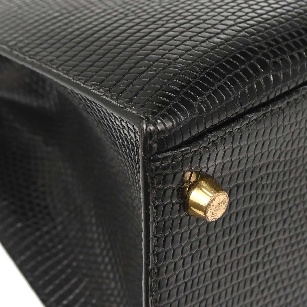 Hermes * Black Lizard Kelly 32 Sellier 2way Shoulder Handbag