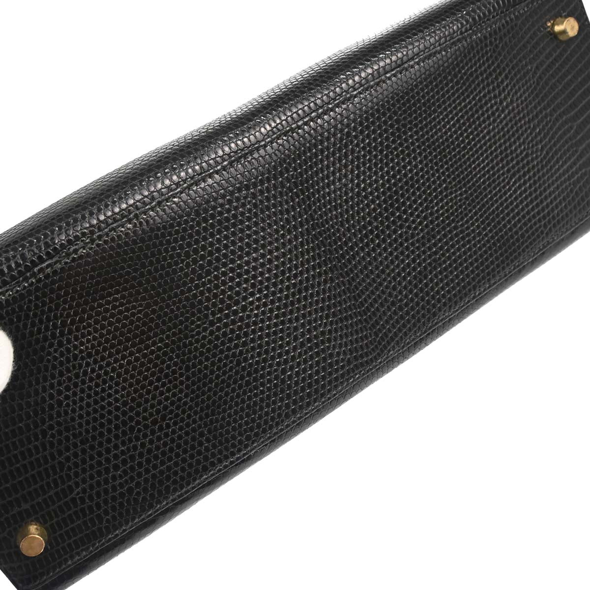 Hermes * Black Lizard Kelly 32 Sellier 2way Shoulder Handbag