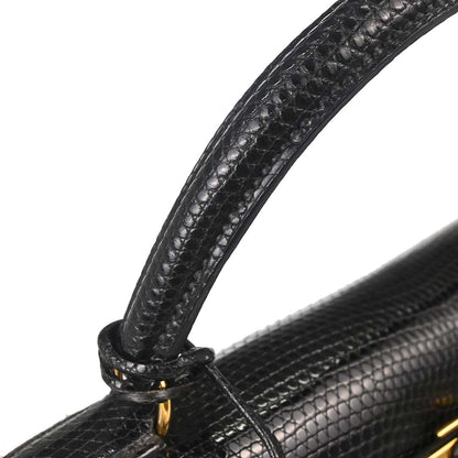 Hermes * Black Lizard Kelly 32 Sellier 2way Shoulder Handbag