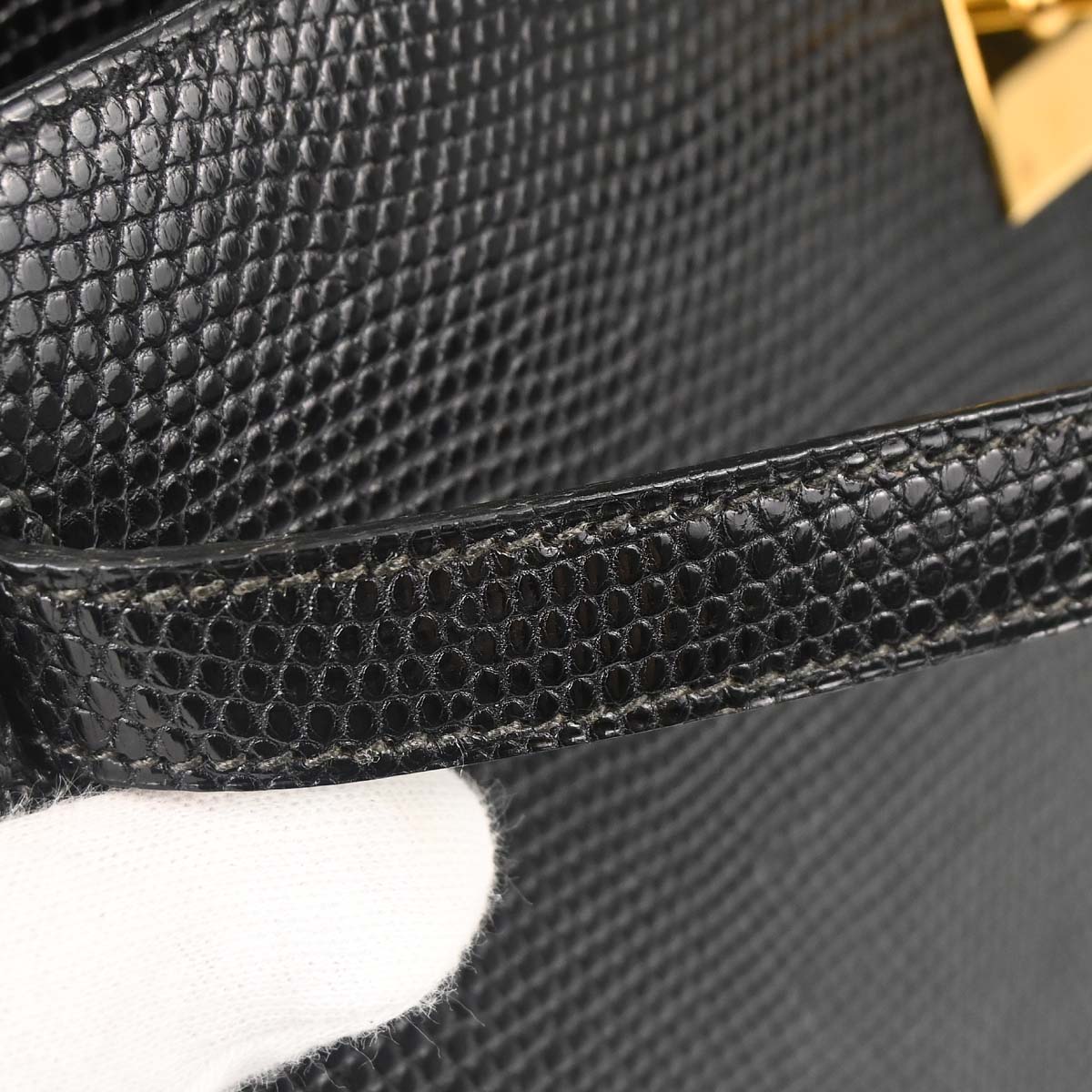 Hermes * Black Lizard Kelly 32 Sellier 2way Shoulder Handbag