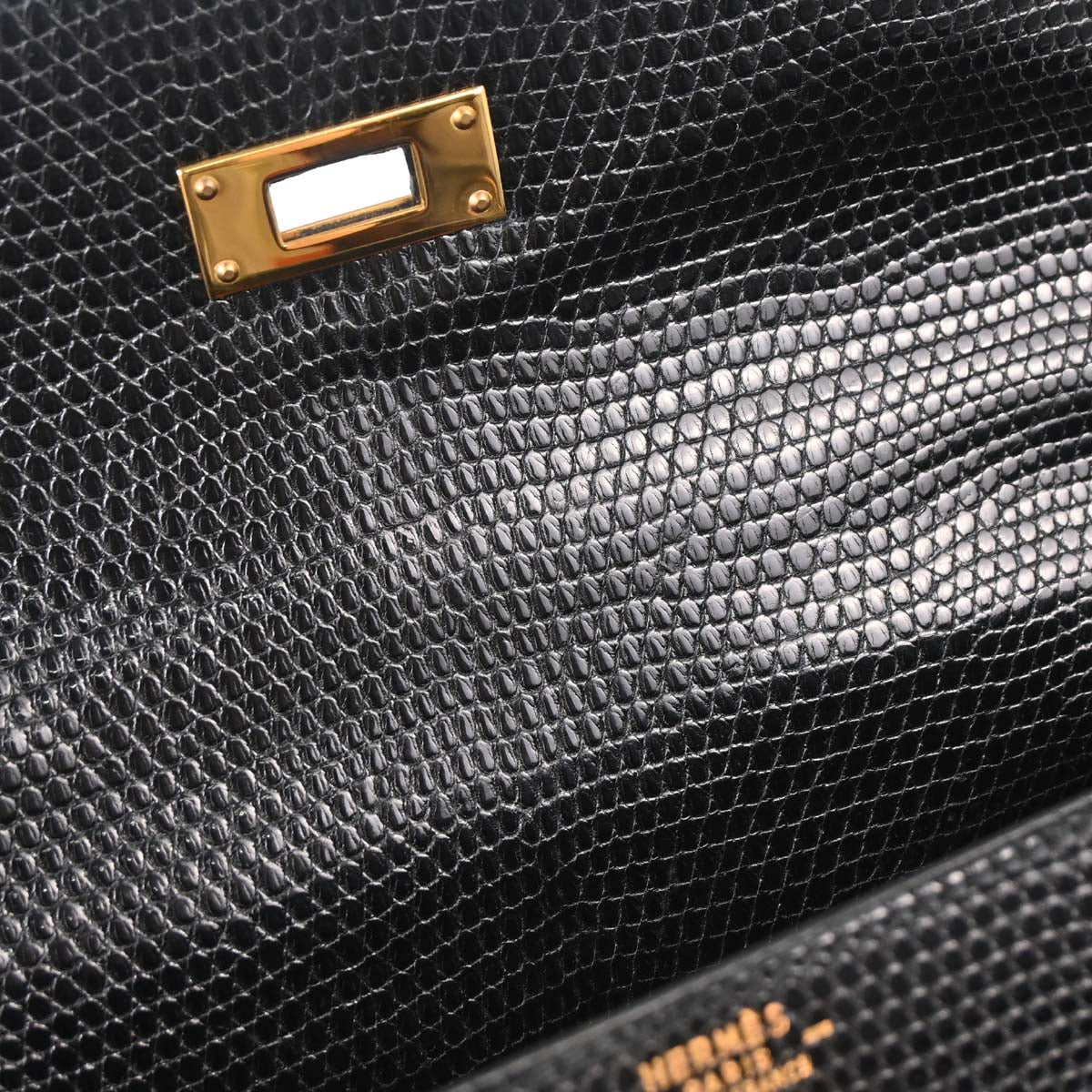 Hermes * Black Lizard Kelly 32 Sellier 2way Shoulder Handbag