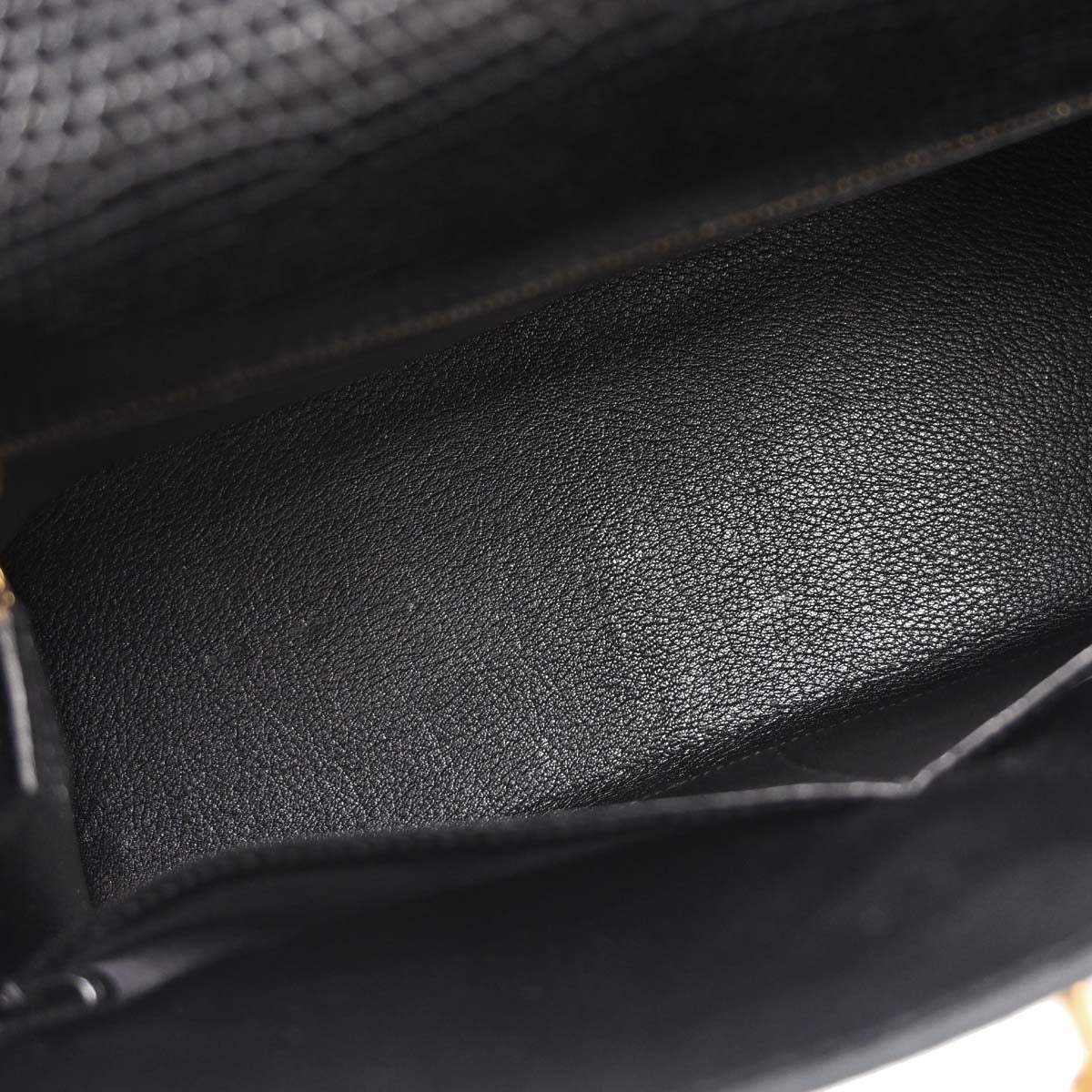 Hermes * Black Lizard Kelly 32 Sellier 2way Shoulder Handbag