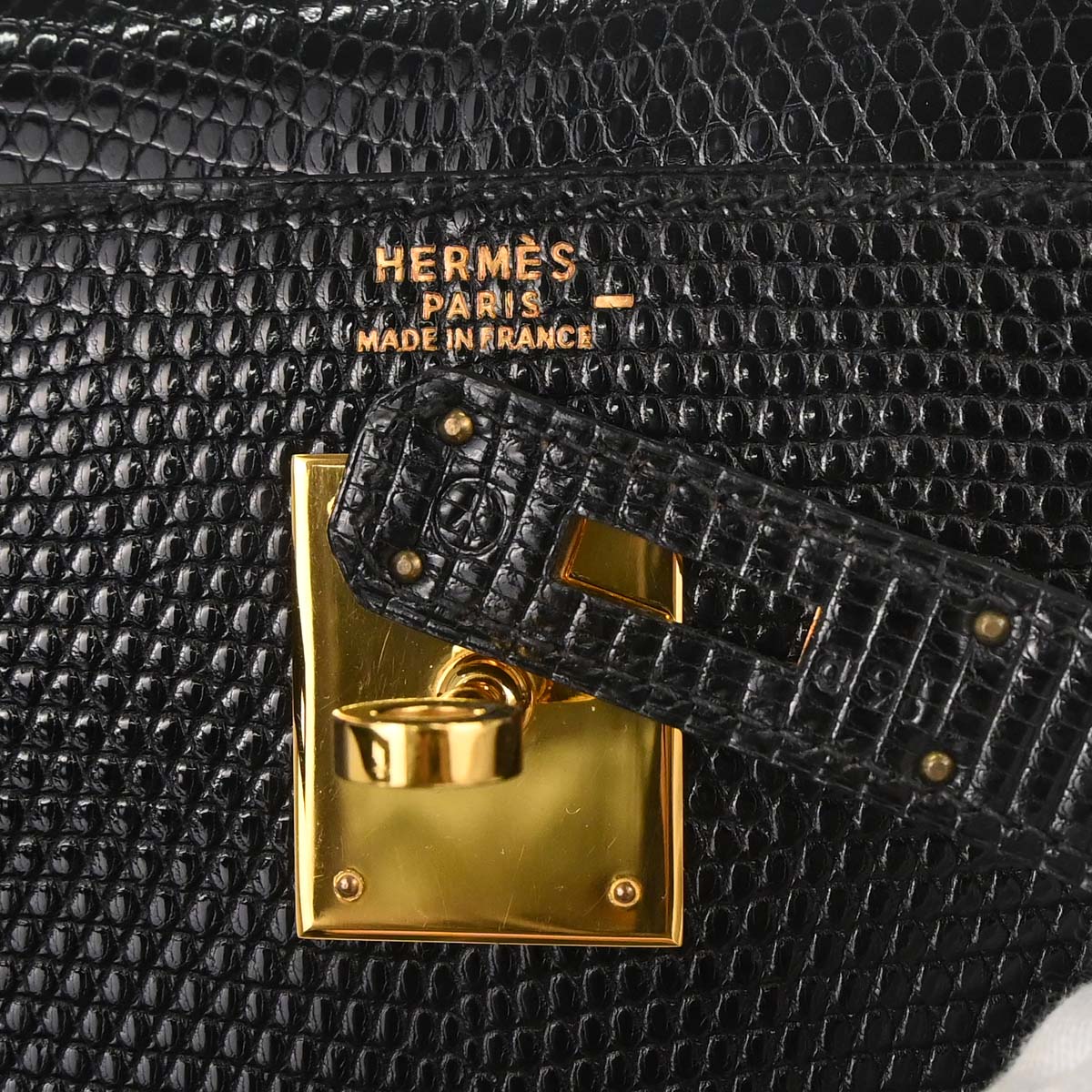 Hermes * Black Lizard Kelly 32 Sellier 2way Shoulder Handbag
