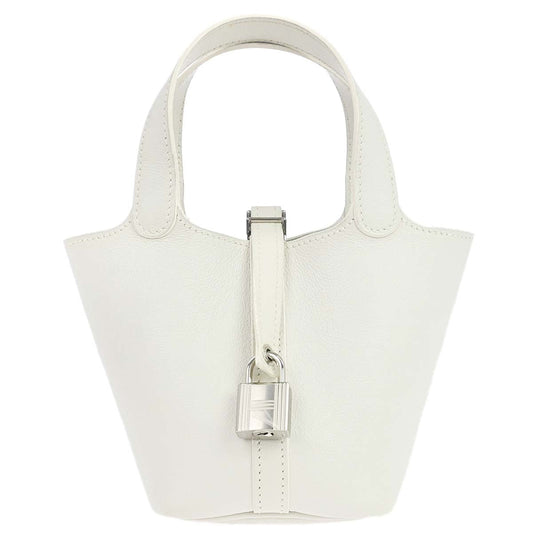 Hermes White Swift Picotin Lock Micro Handbag