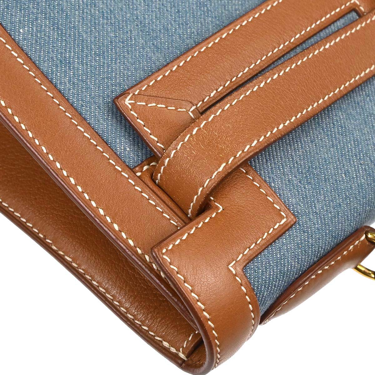 Hermes Blue Natural Toile Jean Vache Kelly 32 Sellier Handbag