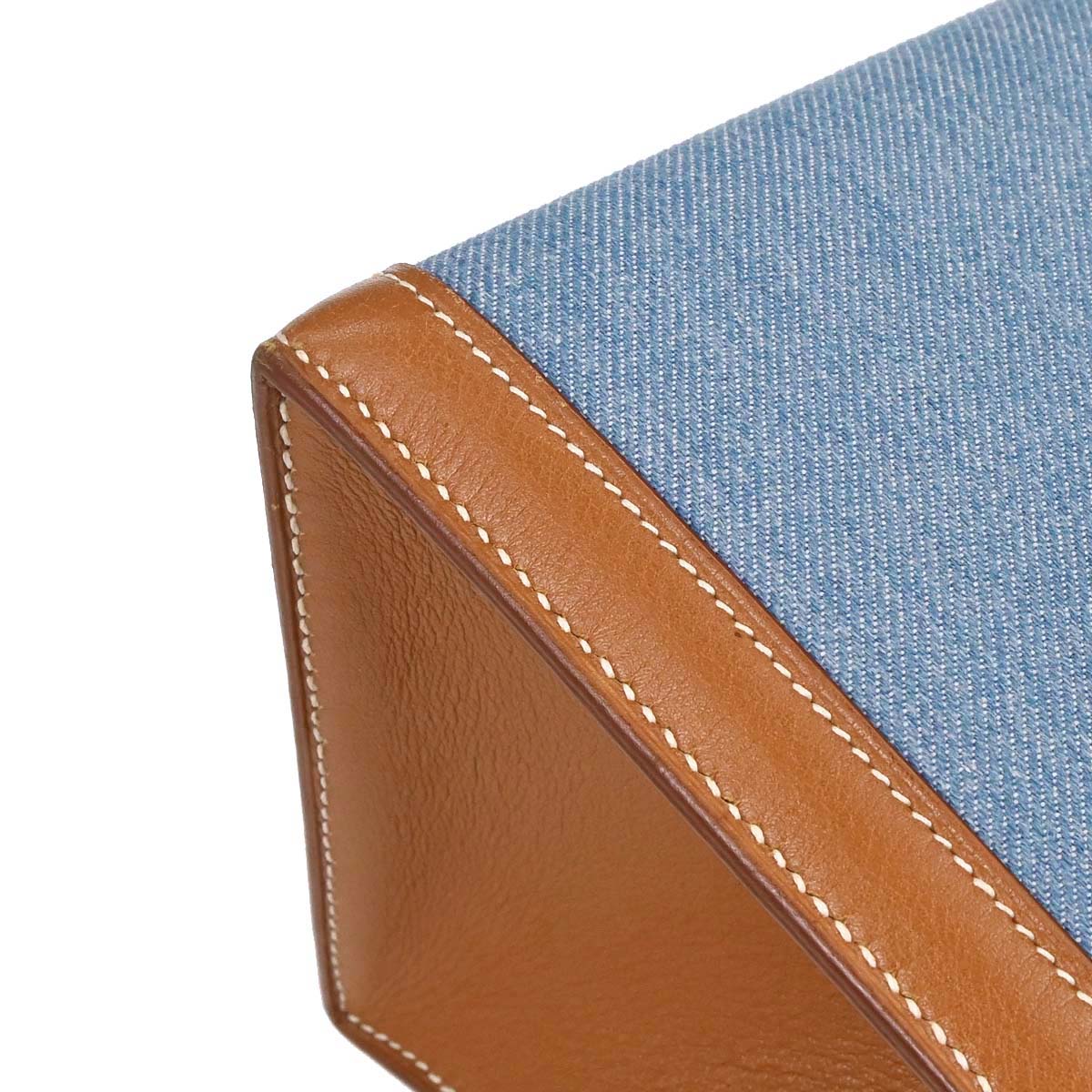 Hermes Blue Natural Toile Jean Vache Kelly 32 Sellier Handbag