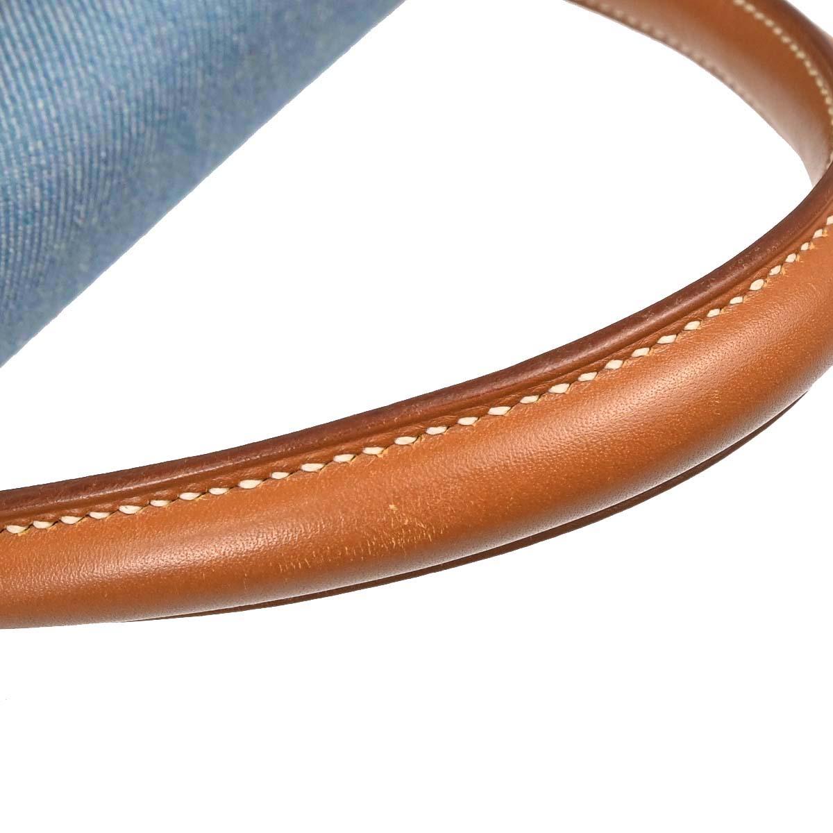 Hermes Blue Natural Toile Jean Vache Kelly 32 Sellier Handbag