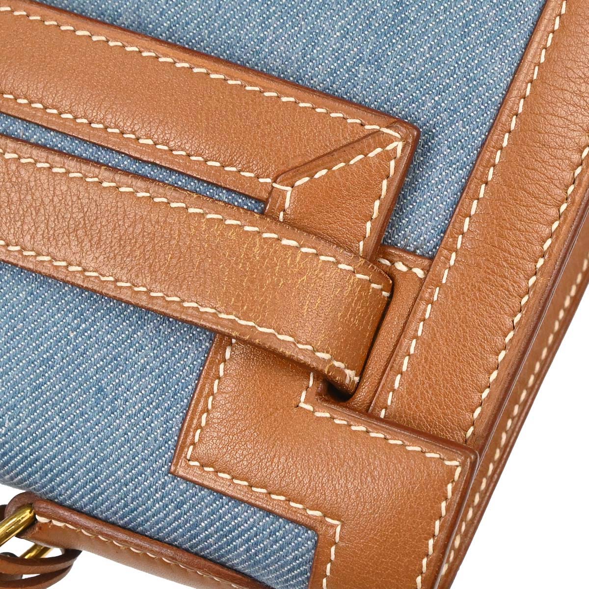 Hermes Blue Natural Toile Jean Vache Kelly 32 Sellier Handbag