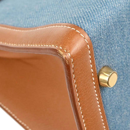 Hermes Blue Natural Toile Jean Vache Kelly 32 Sellier Handbag