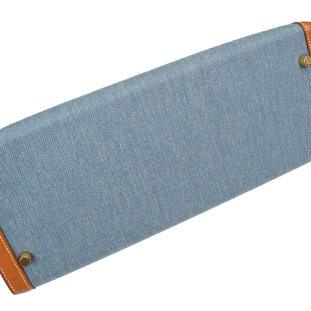 Hermes Blue Natural Toile Jean Vache Kelly 32 Sellier Handbag