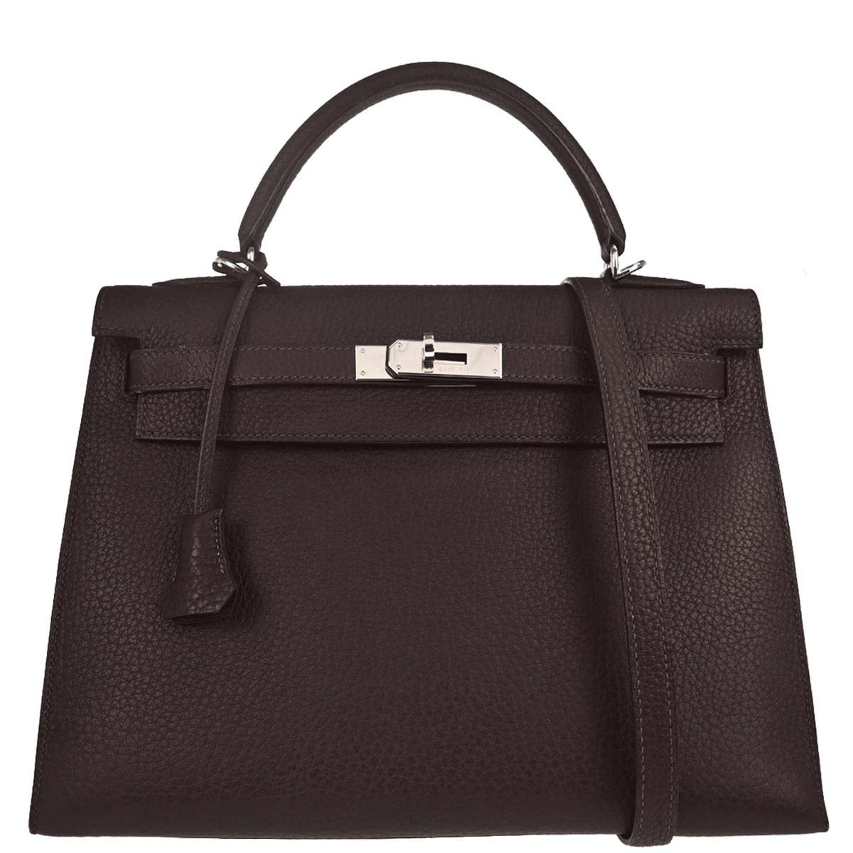 Hermes Chocolat Fjord Kelly 32 Sellier 2way Shoulder Handbag