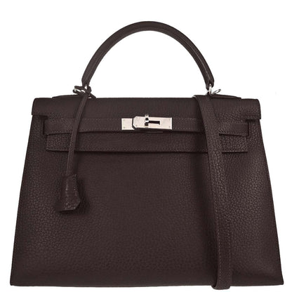Hermes Chocolat Fjord Kelly 32 Sellier 2way Shoulder Handbag