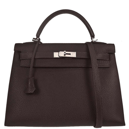 Hermes Chocolat Fjord Kelly 32 Sellier 2way Shoulder Handbag