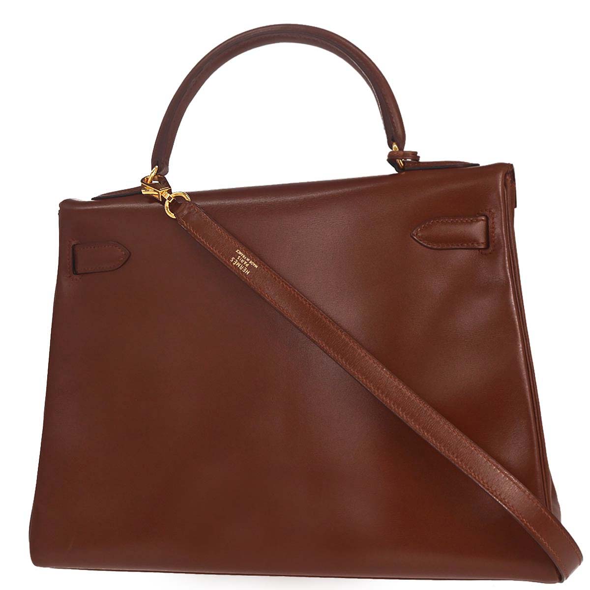 Hermes Marron Fonce Box Calf Kelly 32 Retourne 2way Shoulder Handbag