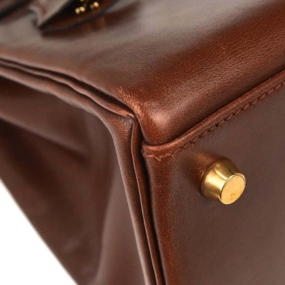 Hermes Marron Fonce Box Calf Kelly 32 Retourne 2way Shoulder Handbag
