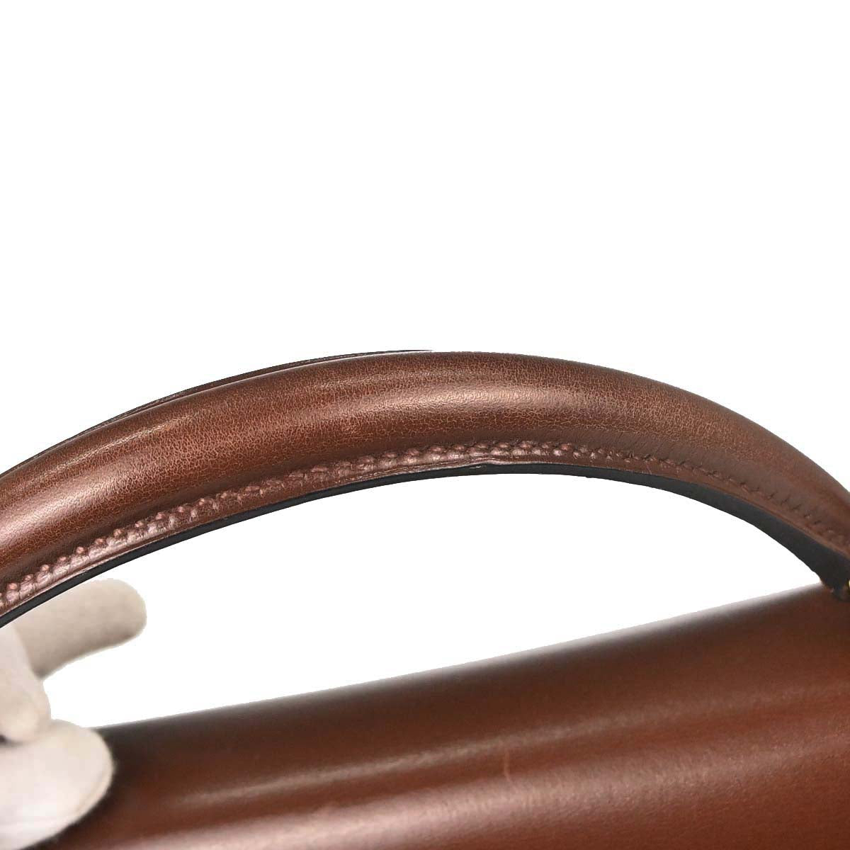 Hermes Marron Fonce Box Calf Kelly 32 Retourne 2way Shoulder Handbag