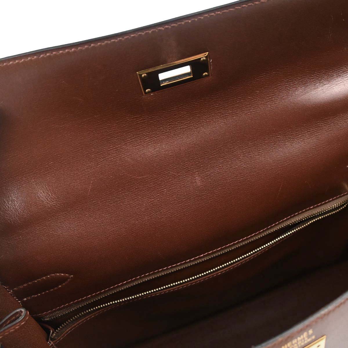 Hermes Marron Fonce Box Calf Kelly 32 Retourne 2way Shoulder Handbag