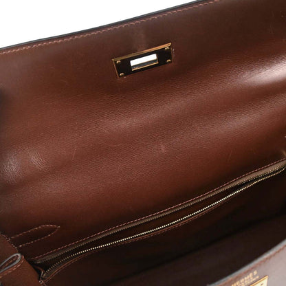 Hermes Marron Fonce Box Calf Kelly 32 Retourne 2way Shoulder Handbag