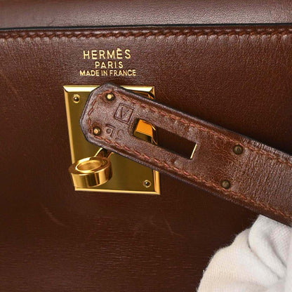Hermes Marron Fonce Box Calf Kelly 32 Retourne 2way Shoulder Handbag