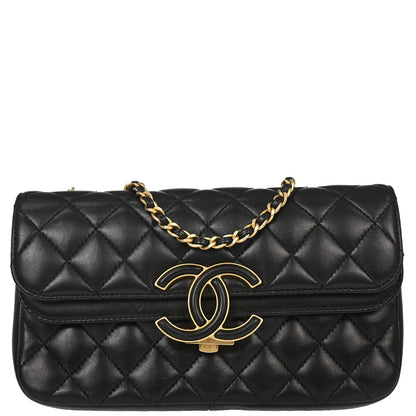 Chanel 2018-2019 Black Lambskin CC Chic Double Flap Shoulder Bag