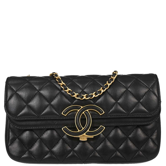 Chanel 2018-2019 Black Lambskin CC Chic Double Flap Shoulder Bag