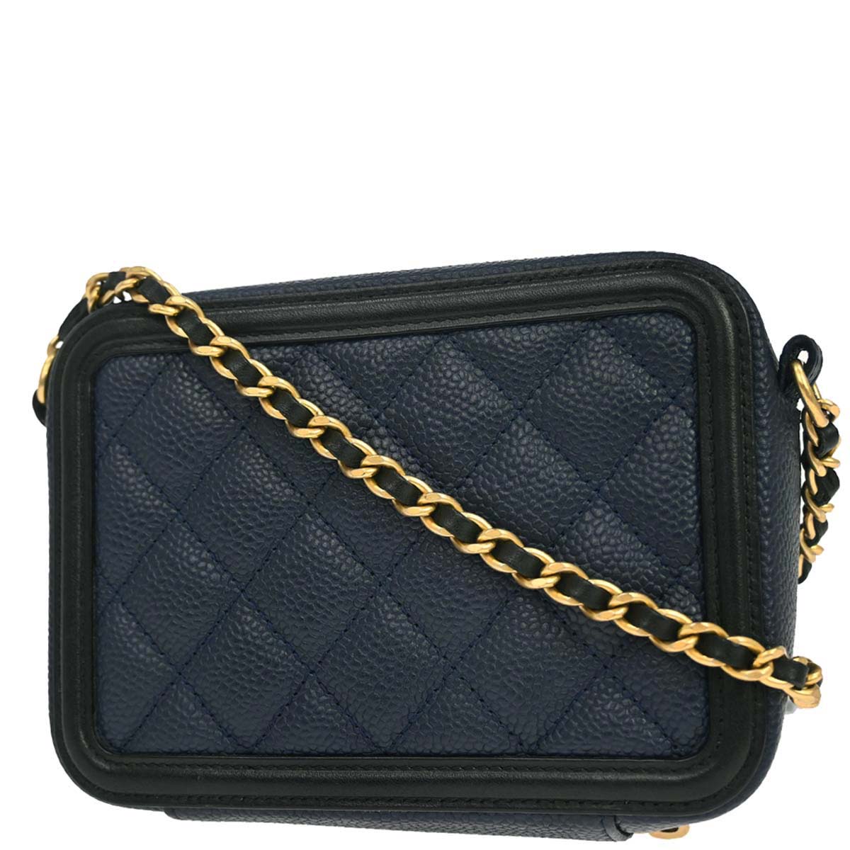 Chanel 2018-2019 Navy Caviar Skin Filigree Vanity Shoulder Bag
