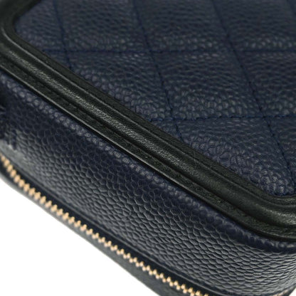 Chanel 2018-2019 Navy Caviar Skin Filigree Vanity Shoulder Bag