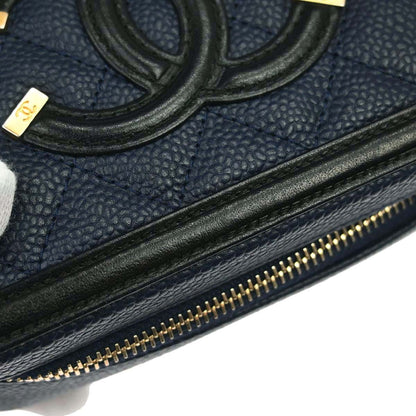 Chanel 2018-2019 Navy Caviar Skin Filigree Vanity Shoulder Bag
