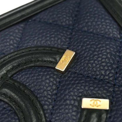 Chanel 2018-2019 Navy Caviar Skin Filigree Vanity Shoulder Bag