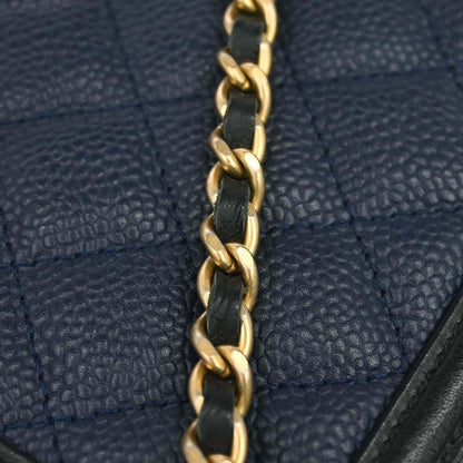 Chanel 2018-2019 Navy Caviar Skin Filigree Vanity Shoulder Bag