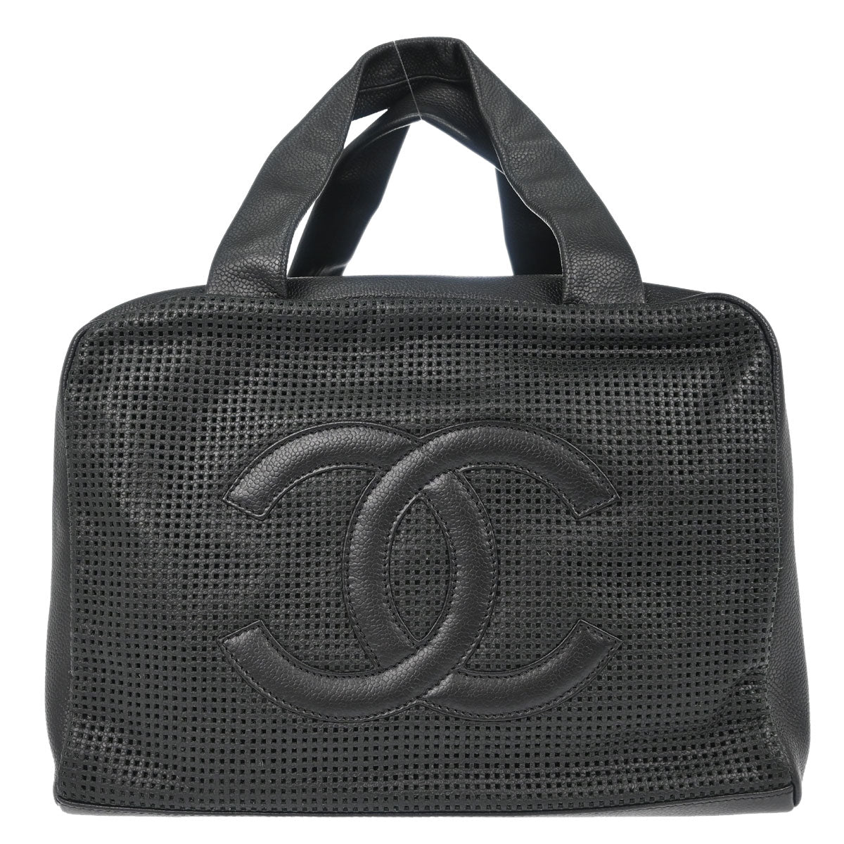Chanel 2005-2006 Black Perforated Caviar Skin CC Bowler Bag Handbag
