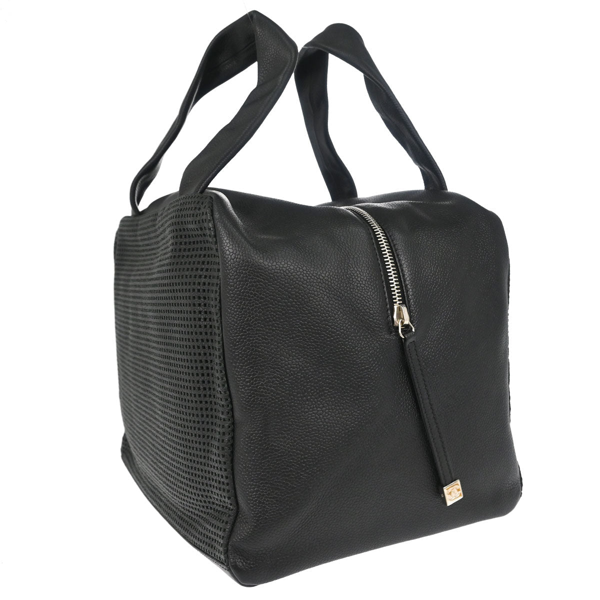 Chanel 2005-2006 Black Perforated Caviar Skin CC Bowler Bag Handbag