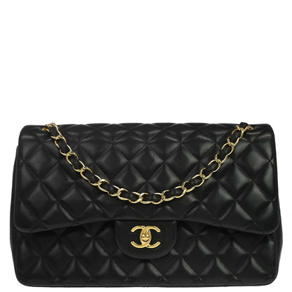 Chanel 2012 Black Lambskin Jumbo Classic Double Flap Shoulder Bag
