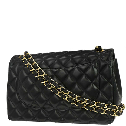 Chanel 2012 Black Lambskin Jumbo Classic Double Flap Shoulder Bag