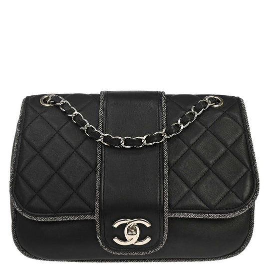 Chanel 2019 Black Calfskin Lurex Elementary Chic Flap Shoulder Bag