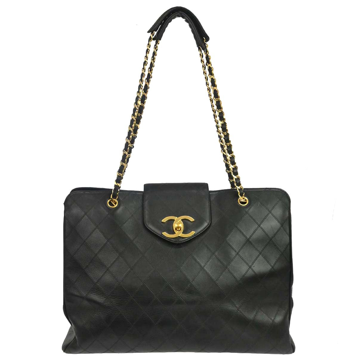 Chanel 1991-1994 Black Lambskin Bicolore Supermodel Shoulder Bag