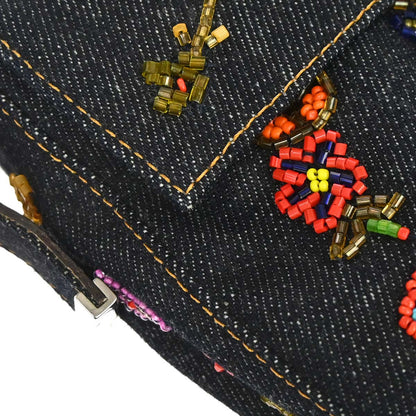 Fendi Navy Denim Beaded Baguette Handbag
