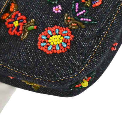 Fendi Navy Denim Beaded Baguette Handbag