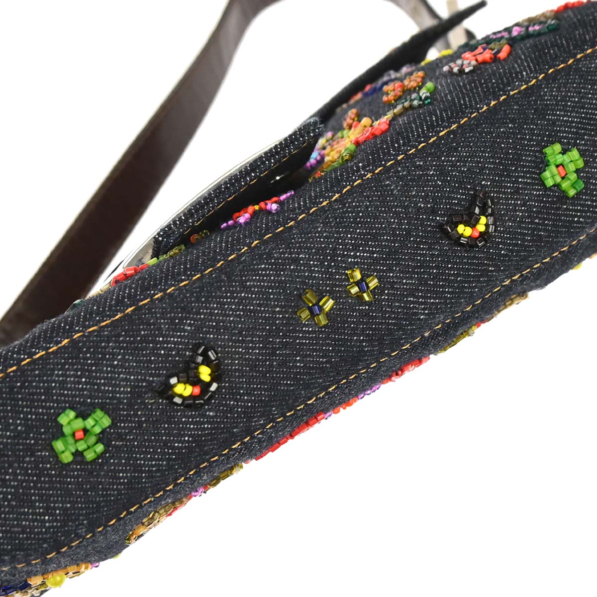 Fendi Navy Denim Beaded Baguette Handbag