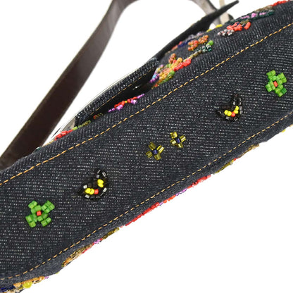 Fendi Navy Denim Beaded Baguette Handbag
