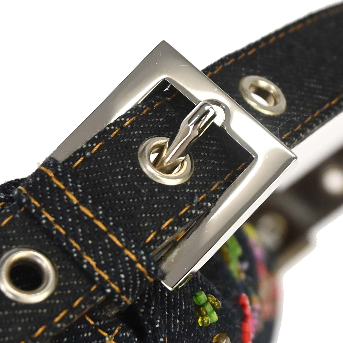 Fendi Navy Denim Beaded Baguette Handbag