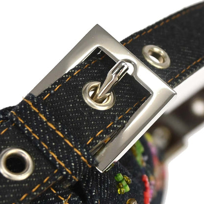 Fendi Navy Denim Beaded Baguette Handbag
