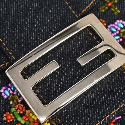 Fendi Navy Denim Beaded Baguette Handbag