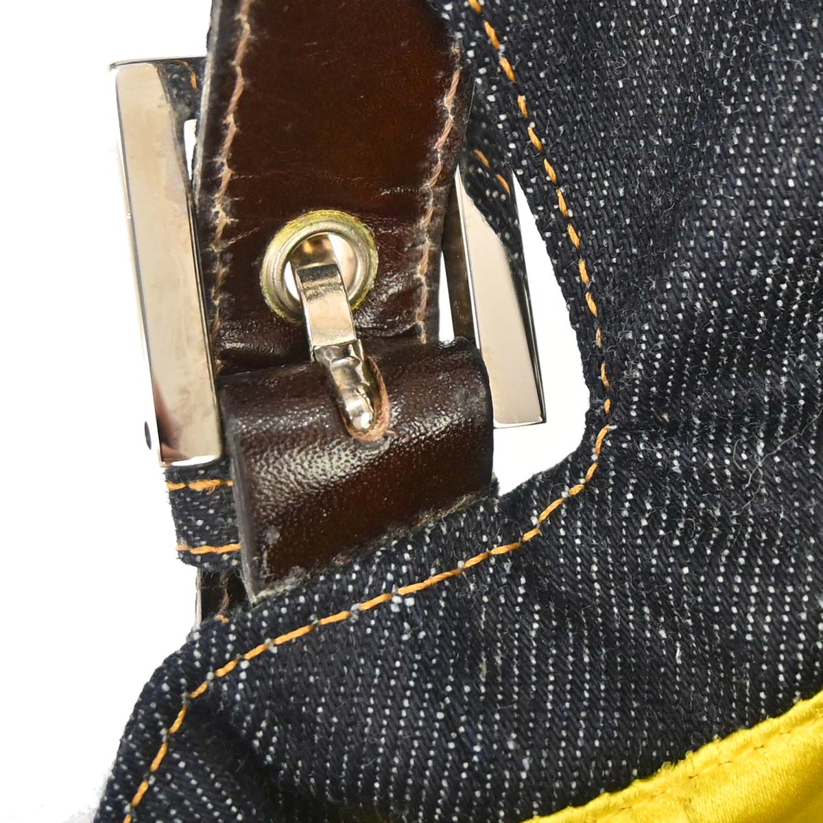 Fendi Navy Denim Beaded Baguette Handbag