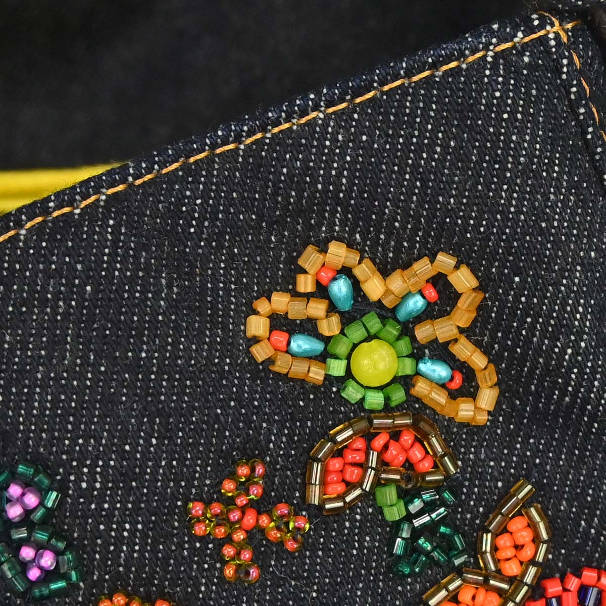 Fendi Navy Denim Beaded Baguette Handbag